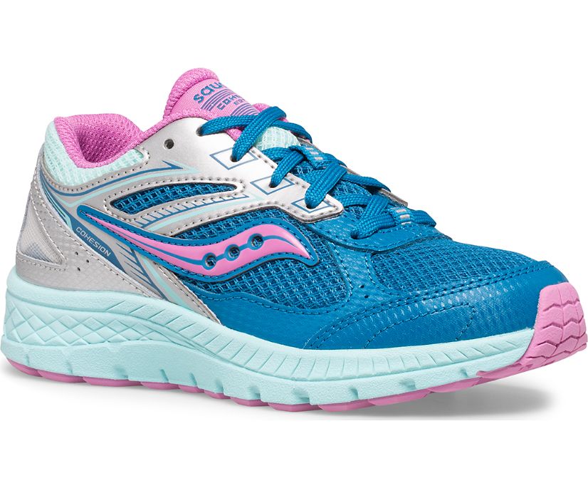 Saucony Cohesion 14 Lace Kids\' Sneakers Silver / Blue | AU 849JPQJ